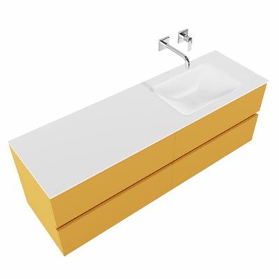 MONDIAZ VICA Badkamermeubelset - 150cm - 4 lades - wasbak Cloud rechts - 0 kraangaten - solid surface ocher