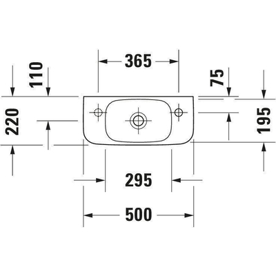 Duravit DuraStyle fontein met overloop zonder kraangat 50x22cm met wondergliss wit