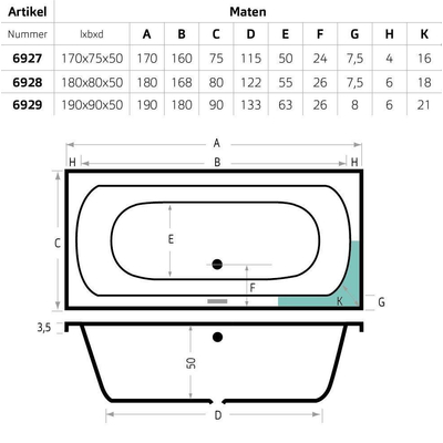 Xenz Lagoon ligbad - 180x80cm - met overloop - zonder afvoer - Acryl Pergamon