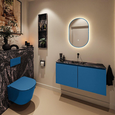 MONDIAZ TURE-DLUX 100cm toiletmeubel Jeans. EDEN wastafel Lava positie midden. Zonder kraangat.