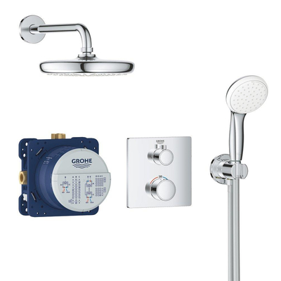 GROHE Grohtherm Perfect Regendoucheset - hoofdddouche 21cm - 2 functies handdouche rond 10cm - rechthoekig afbouwdeel - chroom