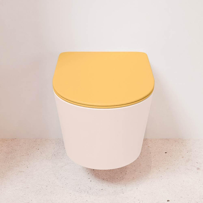 MONDIAZ LAVIE wandclosetpack - 36x53cm - diepspoel - rimless - Rosee (roze) - softclose - quick-release - toiletzitting - Ocher (geel)