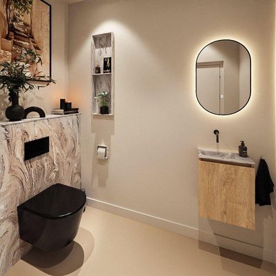 MONDIAZ TURE-DLUX 40cm toiletmeubel Washed Oak. EDEN wastafel Glace positie links. Zonder kraangat.