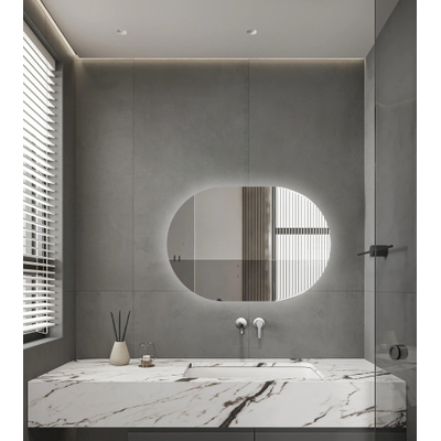 Adema Shine Badkamerspiegel - 50x80cm - Ovaal - horizontale / verticale plaatsing - indirecte LED verlichting - Spiegelverwarming - Infrarood