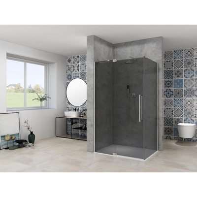 Van Rijn Products ST08 Vaste wand 1185-1205 x 2000mm 8 mm Grijs rookglas incl. Glasbehandeling RVS muurprofiel