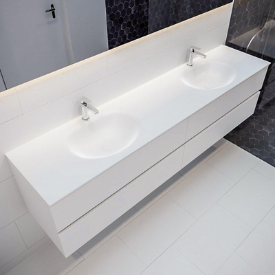 MONDIAZ VICA Badkamermeubelset - 200cm - 4 lades - wasbak Moon dubbel - 2 kraangaten - solid surface talc