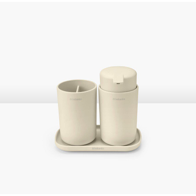 Brabantia ReNew Badkameraccessoires - set van 3 - Zeeppomp - Tandenborstelhouder - Schaal - soft beige