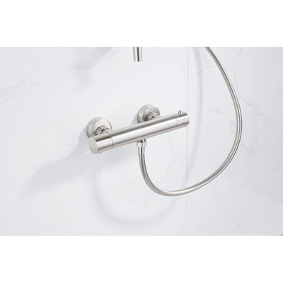 Fortifura Calvi douchekraan met glijstangset met ronde handdouche, gladde doucheslangGeborsteld RVS PVD (RVS)