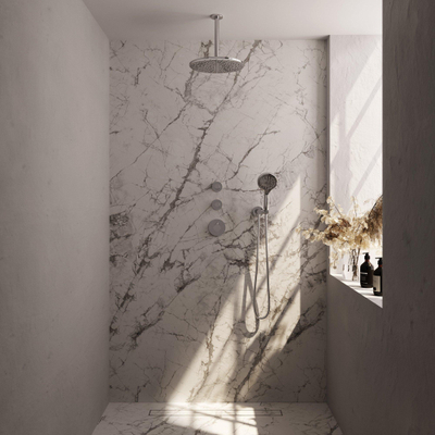 Brauer Chrome Carving Regendoucheset inbouw - hoofddouche 30cm - plafondarm 20cm - 3 carving knoppen - handdouche rond 3 standen - chroom