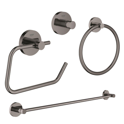 GROHE Essentials accessoireset 4-delig met handdoekring, handdoekhouder, handdoekhaak en toiletrolhouder zonder klep hard graphite
