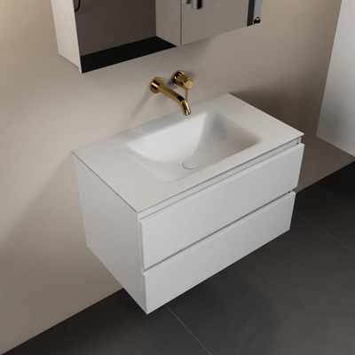 Mondiaz Aivy badmeubelset - 80x45x50cm - 0 kraangaten - 1 wasbak talc Solid surface - Midden - 2 lades - Met spiegelkast - MDF Talc