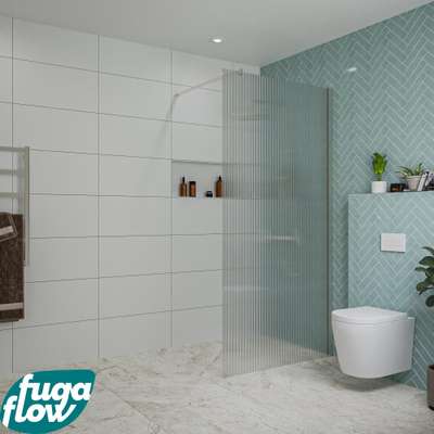 FugaFlow Eccelente Vetro inloopdouche badkamer - 100x200cm - ribbelglas - wandarm - geborsteld RVS