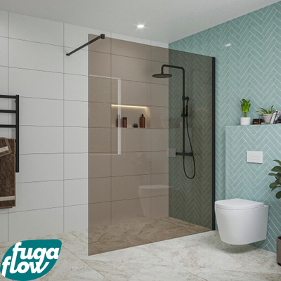 FugaFlow Eccelente Vetro inloopdouche badkamer - 160x200cm - rookglas - wandarm - mat zwart