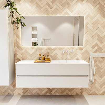 MONDIAZ VICA 150cm badmeubel onderkast Talc 2 lades. Wastafel CLOUD rechts zonder kraangat, kleur Talc.