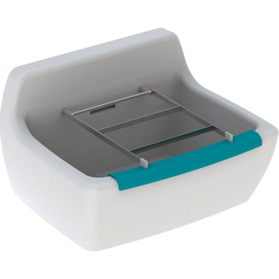 Geberit 300 Basic Norma uitstortgootsteen met stootrand 39x50x33.5cm met gaten voor emmerrooster wit