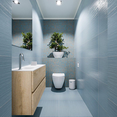 MONDIAZ ADA Toiletmeubel - 100x30x50cm - 1 kraangat - 2 lades - washed oak mat - wasbak links - Solid surface - Wit