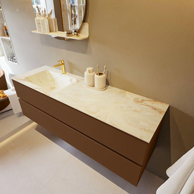 MONDIAZ VICA-DLUX Badkamermeubelset - 150cm - onderkast rust- 2 lades - inbouw wastafel cloud links - 1 kraangat - 60cm hoge versie - frape