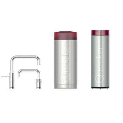 Quooker Nordic Square Twintaps kokendwaterkraan - draaibare uitloop - Combi incl. Cube reservoir - Warm / kokend / bruisend / gefilterd water - Chroom