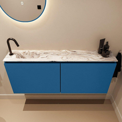 MONDIAZ TURE-DLUX 120cm toiletmeubel Jeans. EDEN wastafel Glace positie links. Met 1 kraangat.