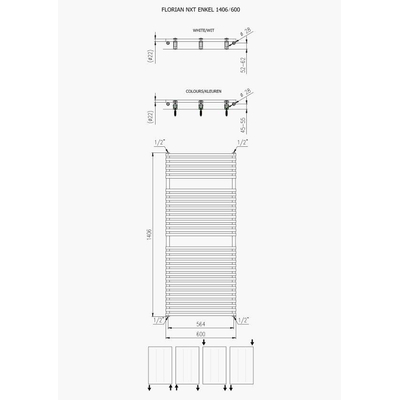 Plieger Florian Nxt designradiator enkel horizontaal 1406x600mm 881W wit