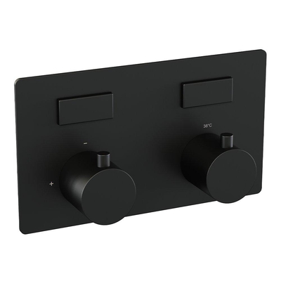 BRAUER Black Edition Thermostatische Regendouche inbouw - drukknoppen - SET 58 - 30cm hoofddouche - gebogen muurarm - 3 standen handdouche - doucheslang - wandaansluitbocht - zwart mat