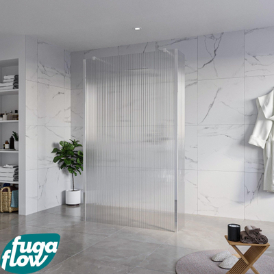 FugaFlow Eccelente Vetro Vrijstaande inloopdouche badkamer - 120x200cm - Helder geribbeld - antikalk - 8mm veiligheidsglas - 2 zijwanden 30cm - met wandarmen en hoekprofielen - Chroom -