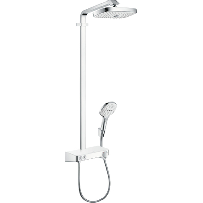 Hansgrohe Raindance Select E300 showerpipe: met Showertablet 300 opbouwkraan thermostatisch met handdouche 3jet en hoofddouche 2jet wit/chroom