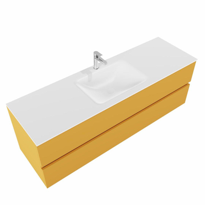 MONDIAZ VICA Badkamermeubelset - 150cm - 2 lades - wasbak Cloud midden - 1 kraangat - solid surface ocher