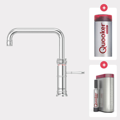 Quooker NL Classic Fusion square kokendwaterkraan opbouw uitloop draaibaar met Combi+ reservoir & Cube reservoir Chroom