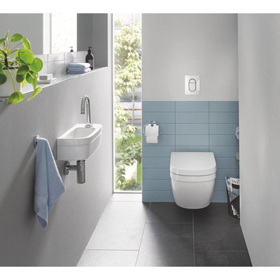 GROHE Euro fonteinset 37x18cm gebogen GROHE kraan Saniclass sifon afvoerplug Chroom Wit