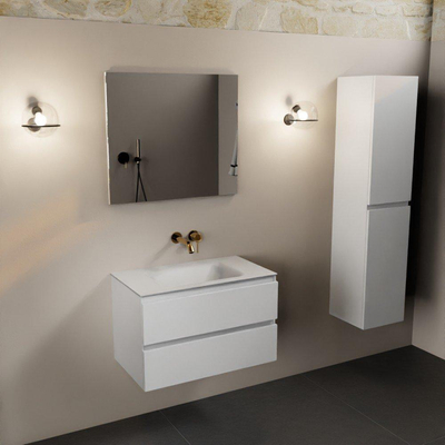 Mondiaz Aivy badmeubelset - 80x45x50cm - 0 kraangaten - 1 wasbak talc Solid surface - Midden - 2 lades - Met spiegel - MDF Talc