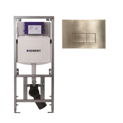 Geberit Inbouwreservoir - UP320 - QeramiQ metal bedieningsplaat - dualflush - rechthoekige knoppen - metaal goud geborsteld
