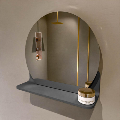Mondiaz SPOT Badkamerspiegel - rond 40cm - spiegelplanchet - kleur Dark Grey