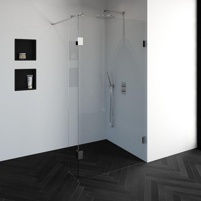 Saniclass Create inloopdouche 110x200cm profielloos met 30cm zijwand met antikalk en 8mm veiligheidsglas chroom