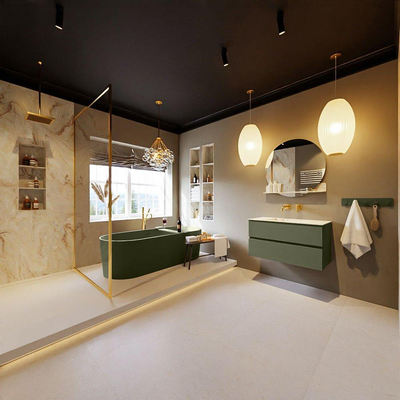 MONDIAZ VICA-DLUX Badkamermeubelset - 90cm - onderkast army- 2 lades - inbouw wastafel cloud midden - zonder kraangaten - 60cm hoge versie - frape