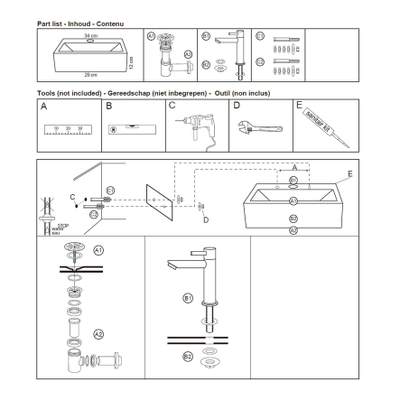 Differnz Zeus fonteinset - 33x28x11.5cm - Rechthoek - 1 kraangat - Wit
