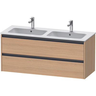 Duravit Ketho 2 wastafelonderbouwkast met 2 laden voor dubbele wastafel 128x48x55cm met grepen antraciet natuur eiken mat