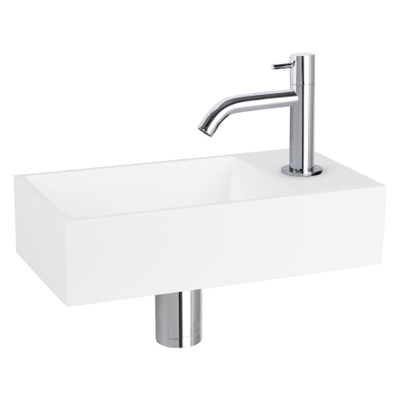 Differnz Solid fonteinset - 36x18.5x9cm - Rechthoek - 1 kraangat - Gebogen chromen kraan - Solid surface Wit