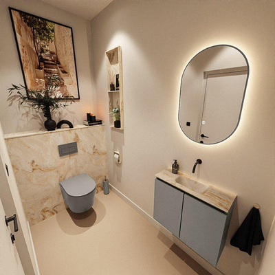 MONDIAZ TURE-DLUX 60cm toiletmeubel Smoke. EDEN wastafel Frappe positie midden. Zonder kraangat.