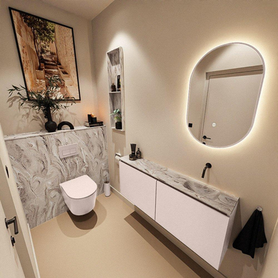 MONDIAZ TURE-DLUX 120cm toiletmeubel Rosee. EDEN wastafel Glace positie rechts. Zonder kraangat.