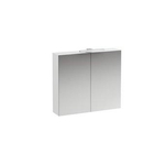 Laufen Base toiletkast 80x18.5x70cm met LED verlichting 2x 2-zijdige spiegeldeur links 2 glazen legplanken en stopcontact hout/glas wit glanzend SW157436