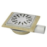 Aquaberg ABS kunststof put/opzetstuk met flens bezand met RVS rooster zijuitloop 50mm 146x146mm laag model met reukslot 32mm 2300235