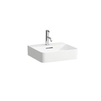 Laufen VAL fontein 42x45x11.5cm met kraangat met overloop geslepen onderzijde SaphirKeramik wit