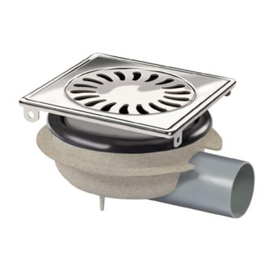 Van den Berg ABS vloerput - flens - 360° draaibaar - inbouw 76mm - vergrendel baar- 14.6x14.6cm - zijuitlaat Ø50mm - waterslot 3cm - RVS