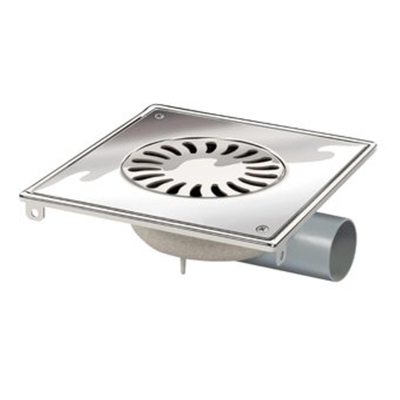 Van den Berg ABS Vloerput - flens - 360° draaibaar - inbouw 7.6cm - vergrendel baar - 19.6x19.6cm - zijuitlaat Ø50mm - waterslot 3cm - RVS