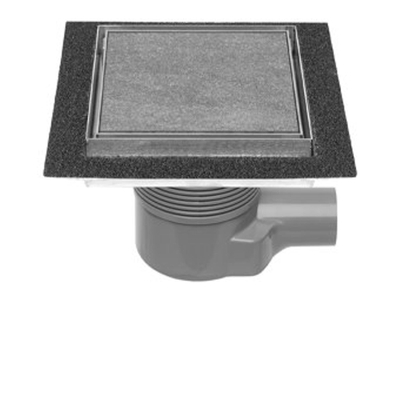 Easy Drain Aqua Plus Quattro Tegel vloerput met RVS afwerkdeel/RVS betegelbaar rooster en zijuitlaat 20x20cm inbouwdiepte 75 111mm waterslot 50 tot 25mm AQUA+20X20 MSI6 T