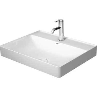 Duravit DuraSquare opzetwastafel zonder overloop 1 kraangat 60x47cm m. afvoerventiel en keramische afdekkap wit