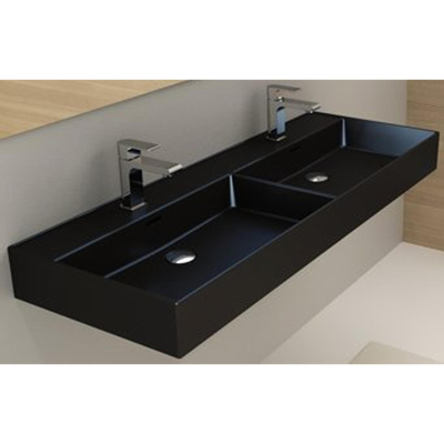 Plieger Kansas wastafel dubbel 2 kraangaten met overloop 120x46.6cm matzwart