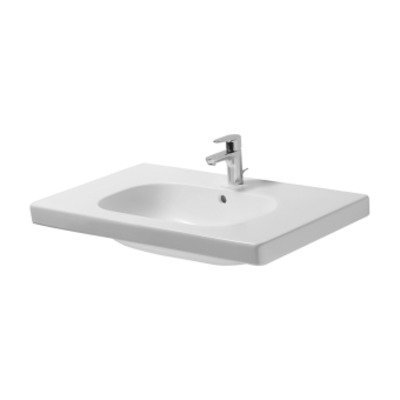 Duravit D code meubelwastafel 85x48 cm. 1x kr.gat m overloop wit Duravit XBase Wastafelonderkast 80x45.8x44.8cm 1 lade Standaard greep met softclose spaanplaat wit Mat SHOWROOMMODEL