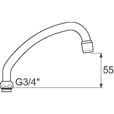 Venlo draaibare bovenuitloop met straalregelaar 3/4x170mm chroom